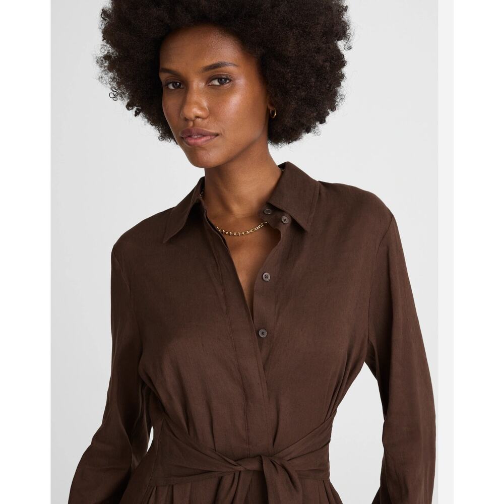 NWT Madewell Tie-Front Shirtdress Brown Size 14 Retail $148 - Picture 4 of 8